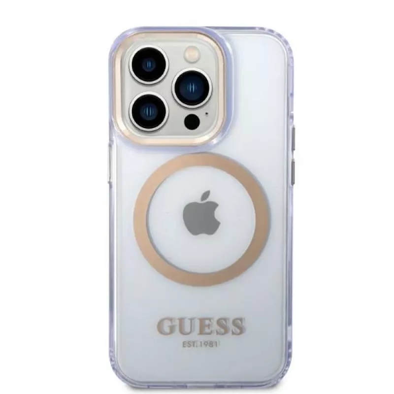 Guess Gold Outline Translucent Hard Case Apple iPhone 14 Pro 6.1 - Violeta