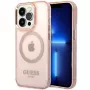 Guess Gold Outline Translucent MagSafe Case iPhone 14 Pro Max 6,7 inch Pink Hard Case