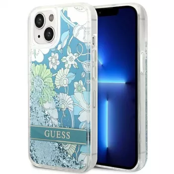 Guess GUHCP14SLFLSN Flower Liquid Glitter Hard Case Apple iPhone 13 / 14 / 15 6,1 inch - Zaļš