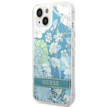 Guess GUHCP14SLFLSN Flower Liquid Glitter Hard Case Apple iPhone 13 / 14 / 15 6,1 inch - Zaļš