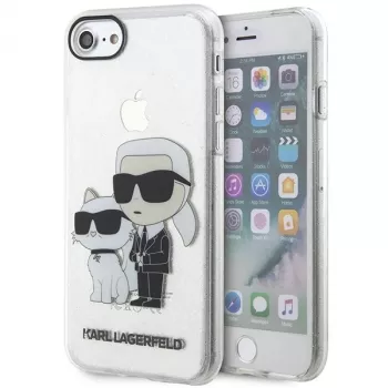 Karl Lagerfeld KLHCI8HNKCTGT iPhone 7/8/SE 2020 / SE 2022 Caurspīdīgs cietais maciņš Glitter Karl & Choupette