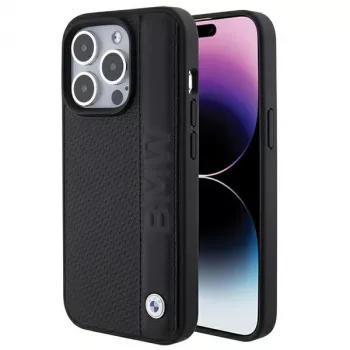 BMW BMHCP15L22RDPK iPhone 15 Pro 6,1 inch Hardcase Leather Textured & Stripe Black