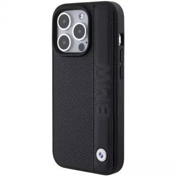 BMW BMHCP15L22RDPK iPhone 15 Pro 6,1 inch Hardcase Leather Textured & Stripe Black