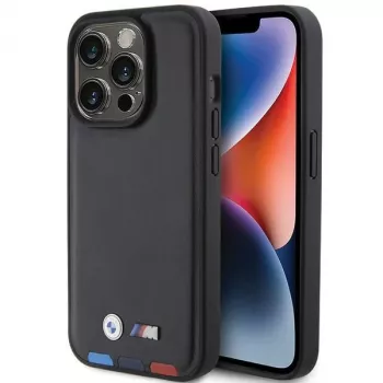 BMW Leather Stamp Tricolor Case iPhone 15 Pro 6,1 inch Melns