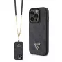 GUESS PU 4G Strass Triangle Metal Case + Strap iPhone 15 Pro Black