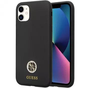 Guess GUHCN614DGPK Hardcase Silicone Logo Strass 4G Back Cover for Apple iPhone 11 / Xr 6,1 inch Black
