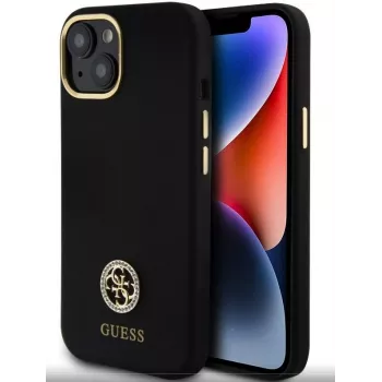 Guess GUHCP15SM4DGPK iPhone 15/14/13 6.1 inch Black Silicone Hard Case with Logo and Rhinestones 4G