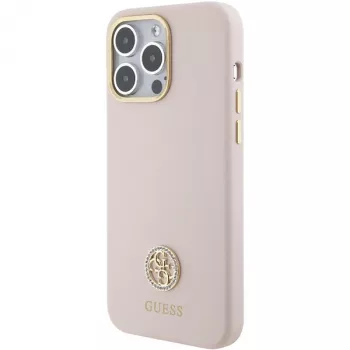 Guess GUHCP15XM4DGPP iPhone 15 Pro Max 6,7 inch Pink Silicone Hardcase with Strass Logo 4G