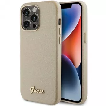 Guess Glitter Glossy Script Hard Case iPhone 15 Pro 6,1 inch Light Gold