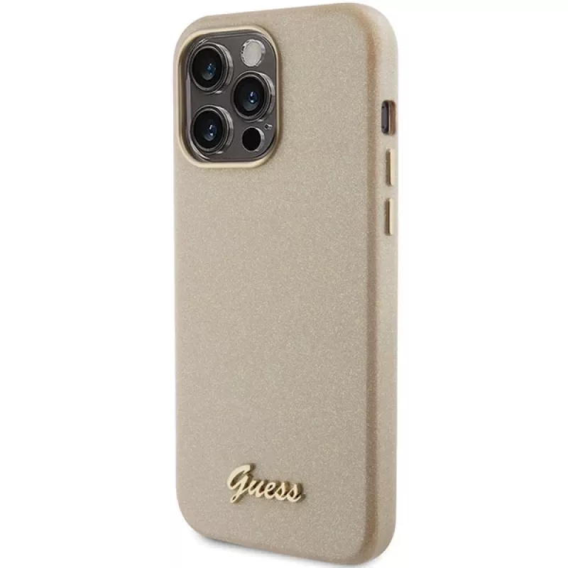 Guess Glitter Glossy Script Hard Case iPhone 15 Pro 6,1 inch Light Gold