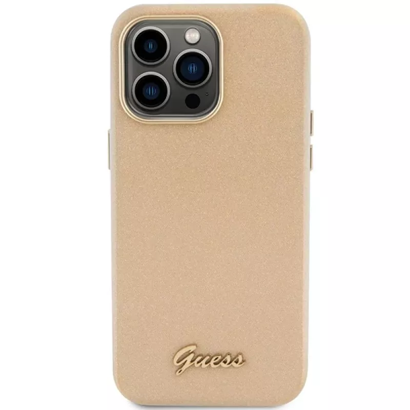 Guess Glitter Glossy Script Hard Case iPhone 15 Pro 6,1 inch Light Gold