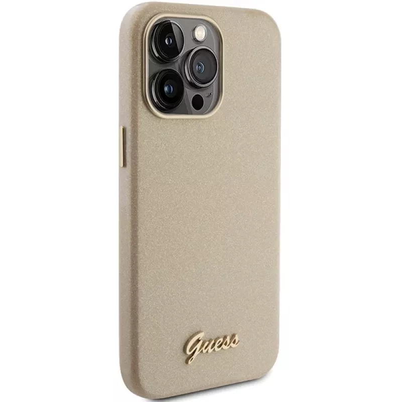Guess Glitter Glossy Script Hard Case iPhone 15 Pro 6,1 inch Light Gold