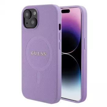 Guess GUHMP15MPSAHMCU Saffiano MagSafe Hard Case for iPhone 15 Plus / 14 Plus 6,7 inch - Purple