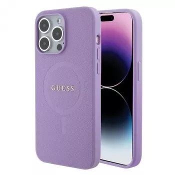 Guess GUHMP15LPSAHMCU Saffiano MagSafe cietais maciņš Apple iPhone 15 Pro 6,1 inch - Purpura