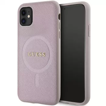Guess GUHMN61PSAHMCP Hardcase Saffiano MagSafe iPhone 11 / Xr 6.1 Rozā