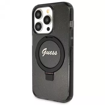 Guess GUHMP14XHRSGSK iPhone 14 Pro Max 6.7 Black Hardcase Ring Stand Script Glitter MagSafe