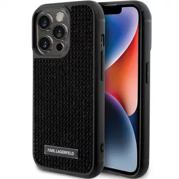 Karl Lagerfeld KLHCP15LHDSPLK Cietais Maciņš iPhone 15 Pro 6.1 inch Melns Ar Strāzēm Un Metāla Plāksni
