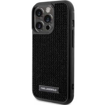Karl Lagerfeld KLHCP15LHDSPLK Cietais Maciņš iPhone 15 Pro 6.1 inch Melns Ar Strāzēm Un Metāla Plāksni