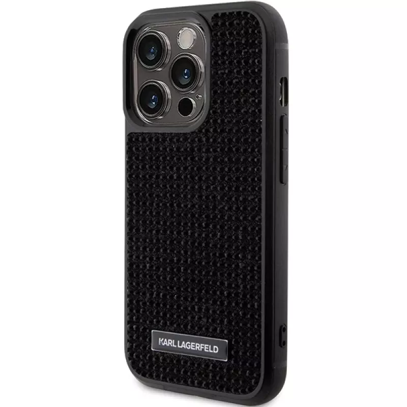 Karl Lagerfeld KLHCP15LHDSPLK Cietais Maciņš iPhone 15 Pro 6.1 inch Melns Ar Strāzēm Un Metāla Plāksni