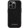 Karl Lagerfeld KLHCP15LHDSPLK Cietais Maciņš iPhone 15 Pro 6.1 inch Melns Ar Strāzēm Un Metāla Plāksni