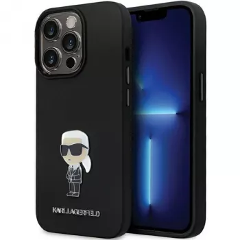 Karl Lagerfeld KLHCP14LSMHKNPK Ikonik Metal Pin Silicone Case iPhone 14 Pro 6.1 Melns