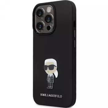 Karl Lagerfeld KLHCP14LSMHKNPK Ikonik Metal Pin Silicone Case iPhone 14 Pro 6.1 Melns