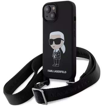 Karl Lagerfeld KLHCP15SSCBSKNK iPhone 15 / 14 / 13 6.1 Hard Case Black Crossbody Silicone Ikonik