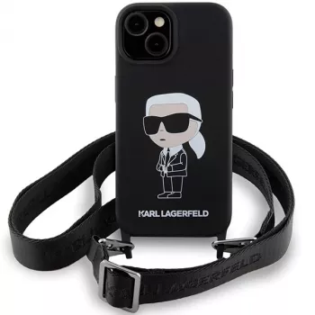 Karl Lagerfeld KLHCP15SSCBSKNK iPhone 15 / 14 / 13 6.1 Hard Case Black Crossbody Silicone Ikonik