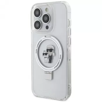 Karl Lagerfeld KLHMP13XHMRSKCH Hardcase Ring Stand iPhone 13 Pro Max 6.7 Balts Karl & Choupette MagSafe
