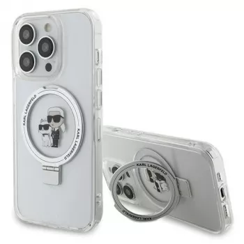 Karl Lagerfeld KLHMP15XHMRSKCH Cietais maciņš ar gredzena statīvu iPhone 15 Pro Max 6,7 inch Balts MagSafe Karl & Choupette