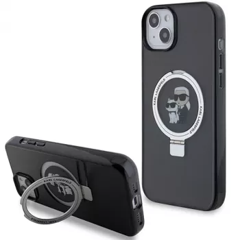 Karl Lagerfeld KLHMP15MHMRSKCK Cietais Maciņš ar Gredzena Statīvu un MagSafe iPhone 15 Plus / 14 Plus 6,7 inch Melns