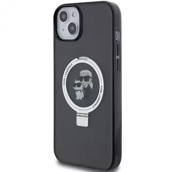 Karl Lagerfeld KLHMP15MHMRSKCK Cietais Maciņš ar Gredzena Statīvu un MagSafe iPhone 15 Plus / 14 Plus 6,7 inch Melns