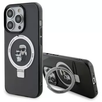 Karl Lagerfeld KLHMP15LHMRSKCK Cietais vāciņš ar gredzena statīvu un MagSafe iPhone 15 Pro 6.1 Melns