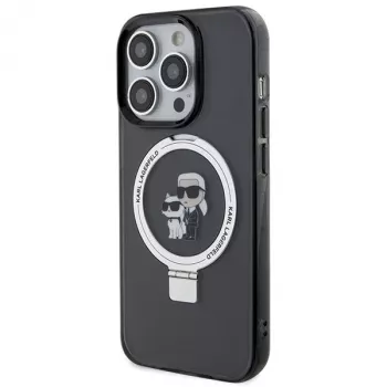 Karl Lagerfeld KLHMP15LHMRSKCK Cietais vāciņš ar gredzena statīvu un MagSafe iPhone 15 Pro 6.1 Melns