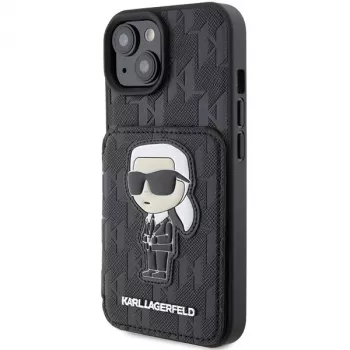 Karl Lagerfeld KLHCP15SSAKKNSCK Saffiano Ikonik Cietais Maciņš iPhone 15/14/13 6,1 inch - Melns
