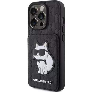 Karl Lagerfeld KLHCP15LSAKCNSCK iPhone 15 Pro 6.1 Black Hardcase Saffiano Cardslots and Stand Monogram Choupette