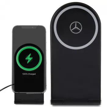 Mercedes-Benz Foldable 2-in-1 Wireless Charging Stand 15W Black Silver Star MagSafe