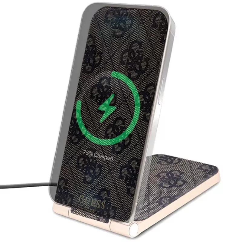 Guess Foldable 2-in-1 Wireless Charger GUDCFAL4PEGW 15W Brown 4G Pattern MagSafe