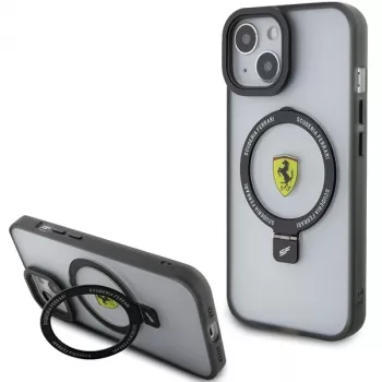Ferrari FEHMP15MUSCAK iPhone 15 Plus / 14 Plus 6,7 inch Transparent Smoky Hardcase ar gredzena statīvu, MagSafe, 2023 Collection