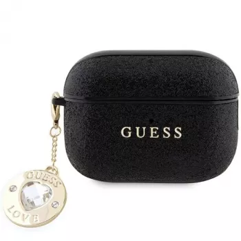 Guess GUAP2PGEHCDK AirPods Pro 2 (2022/2023) Cover Black Fixed Glitter Heart Diamond Charm