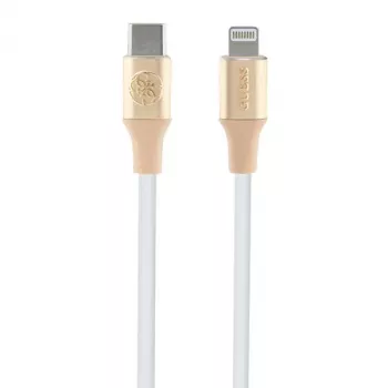 Guess GUCLLALRGDD USB-C uz Lightning kabelis 1,5m Ātrā uzlāde Gaiši zelts ar reljefu logotipu