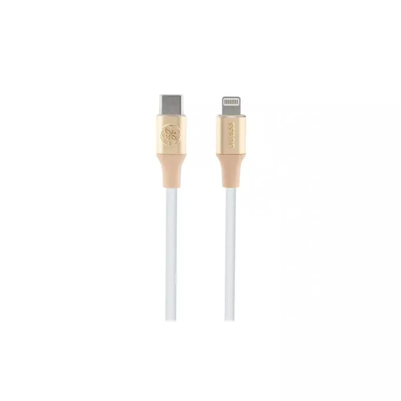 Guess GUCLLALRGDD USB-C uz Lightning kabelis 1,5m Ātrā uzlāde Gaiši zelts ar reljefu logotipu