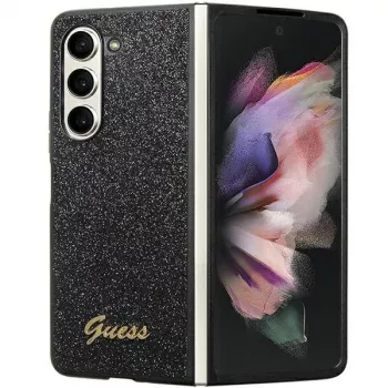 Guess Glitter Script F946 Cietais Vāciņš Samsung Galaxy Z Fold5, Melns