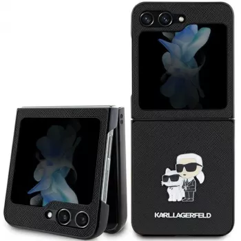 Karl Lagerfeld Saffiano Karl & Choupette Pin Hard Case for Samsung Galaxy Z Flip5, Black