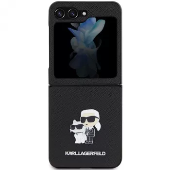 Karl Lagerfeld Saffiano Karl & Choupette Pin Hard Case for Samsung Galaxy Z Flip5, Black