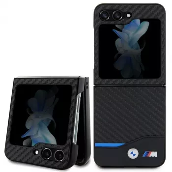 BMW M Collection Ādas un oglekļa šķiedras aizmugures vāciņš Samsung Galaxy Z Flip5 - Melns