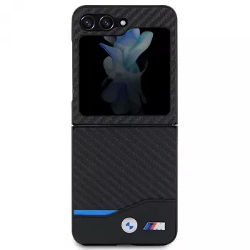 BMW M Collection Ādas un oglekļa šķiedras aizmugures vāciņš Samsung Galaxy Z Flip5 - Melns