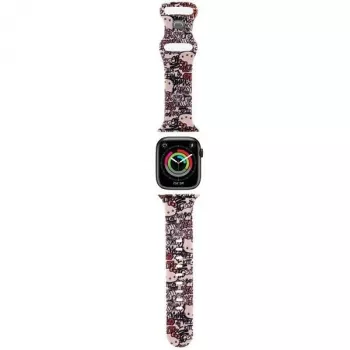 Hello Kitty HKAWMSDGPTP Silikona siksniņa Apple Watch 38/40/41mm rozā grafiti tagi
