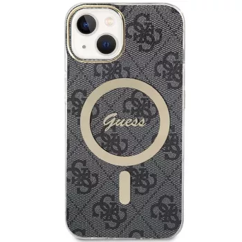 Guess GUHMP15MH4STK Hardcase iPhone 15 Plus/14 Plus 6,7 inch Melns MagSafe 4G