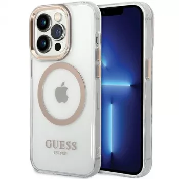 Guess GUHMP15SHTRMD Metal Outline Hard Case iPhone 15/14/13, Gold, MagSafe